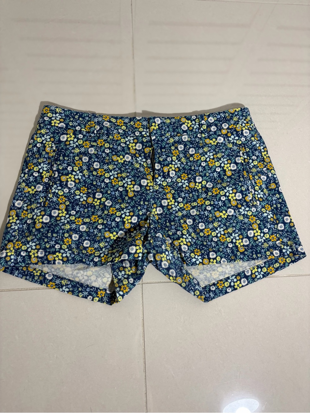 a.n.a Women’s Navy Blue Floral Bermuda Shorts withYellow Accents